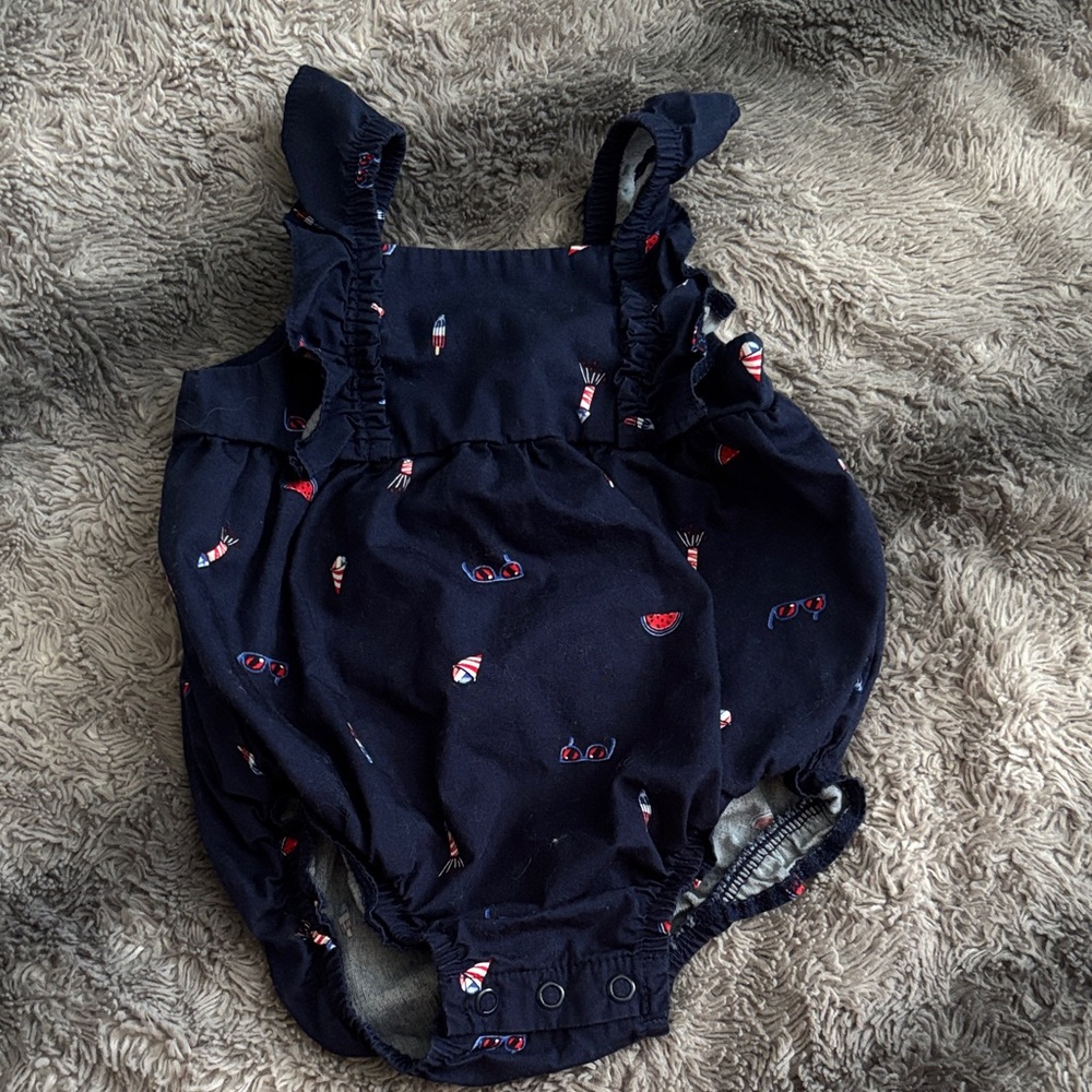 Navy Blue Baby Romper with Fun Print